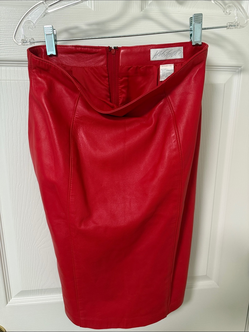 Lord & Taylor Red Cherry Lamb Nappa Leather Pencil Skirt